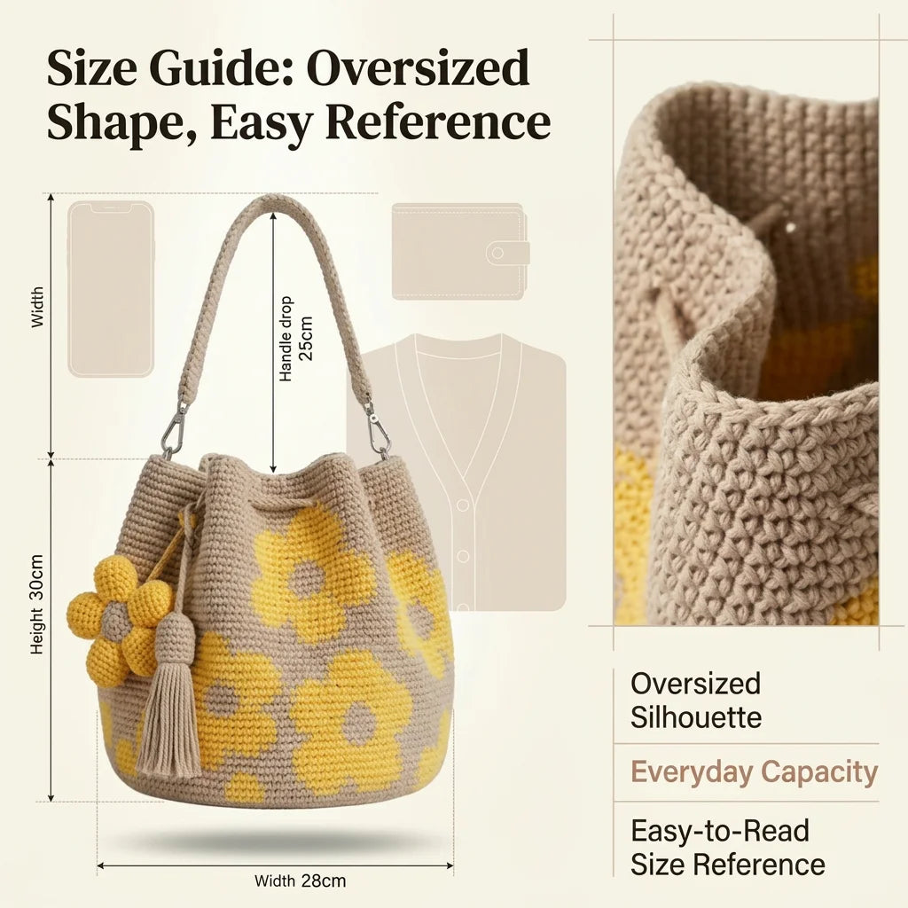Handmade Crochet Oversized Flower Tote Bag With Detachable Flower Decoration