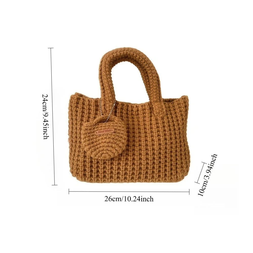 Custom Name Knit Tote Bag Women Handmade Crochet Shoulder Boho Woven Purse
