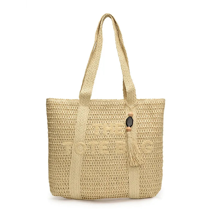 French Style Large Capacity Woven Straw Shoulder Bag For Women Beach Vacation