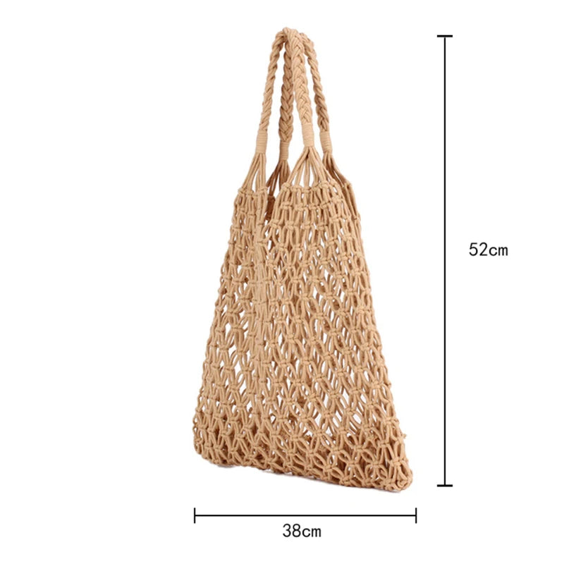 Hollow Crochet Mesh Shoulder Bag With Inner Pocket Women Solid Color Tote Bag
