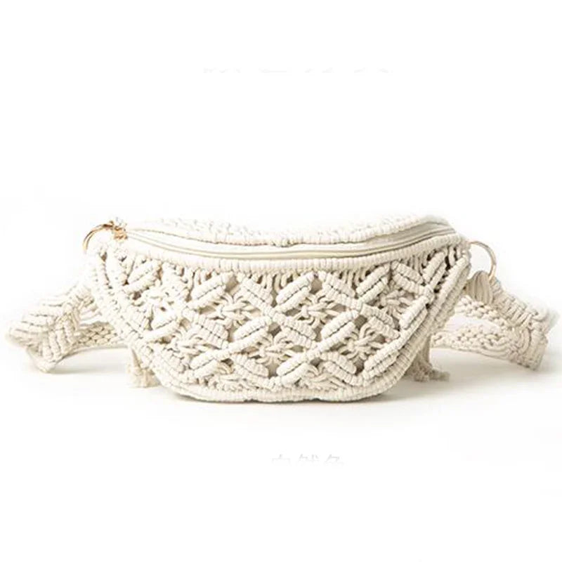 Women Summer Beach Knitted Bag Bohemian Crochet Waist Fanny Pack Shoulder Tote