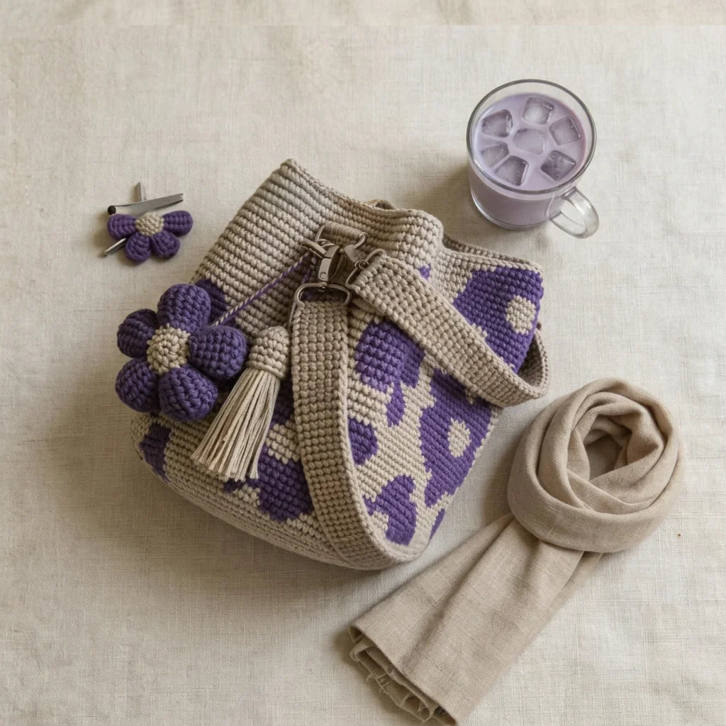 Handmade Crochet Oversized Flower Tote Bag With Detachable Flower Decoration