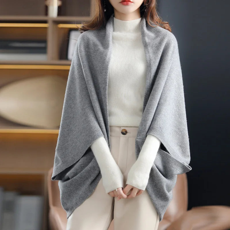 100 Percent Wool Women Knitted Shawl Scarf Warm Knitwear Cloak Wrap