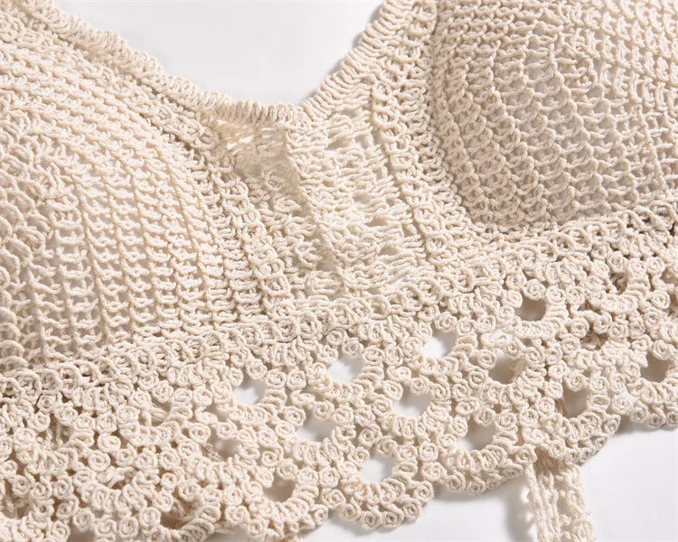 Crochet Bustier Beach Top HollowOut Adjustable Straps Padded Cups Y2K Swimwear