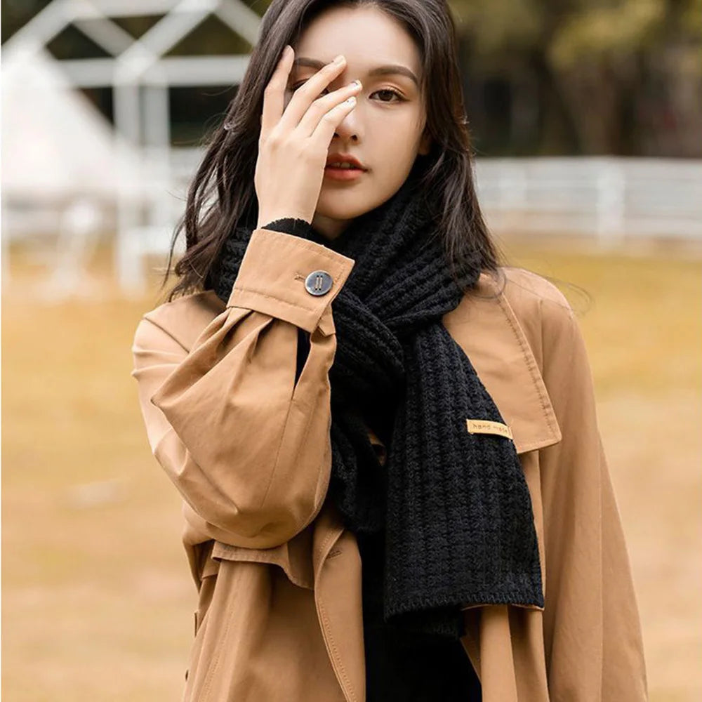 Woolen Knitting Scarf Thick Windproof Thermal Long Shawl Winter Warm For Women