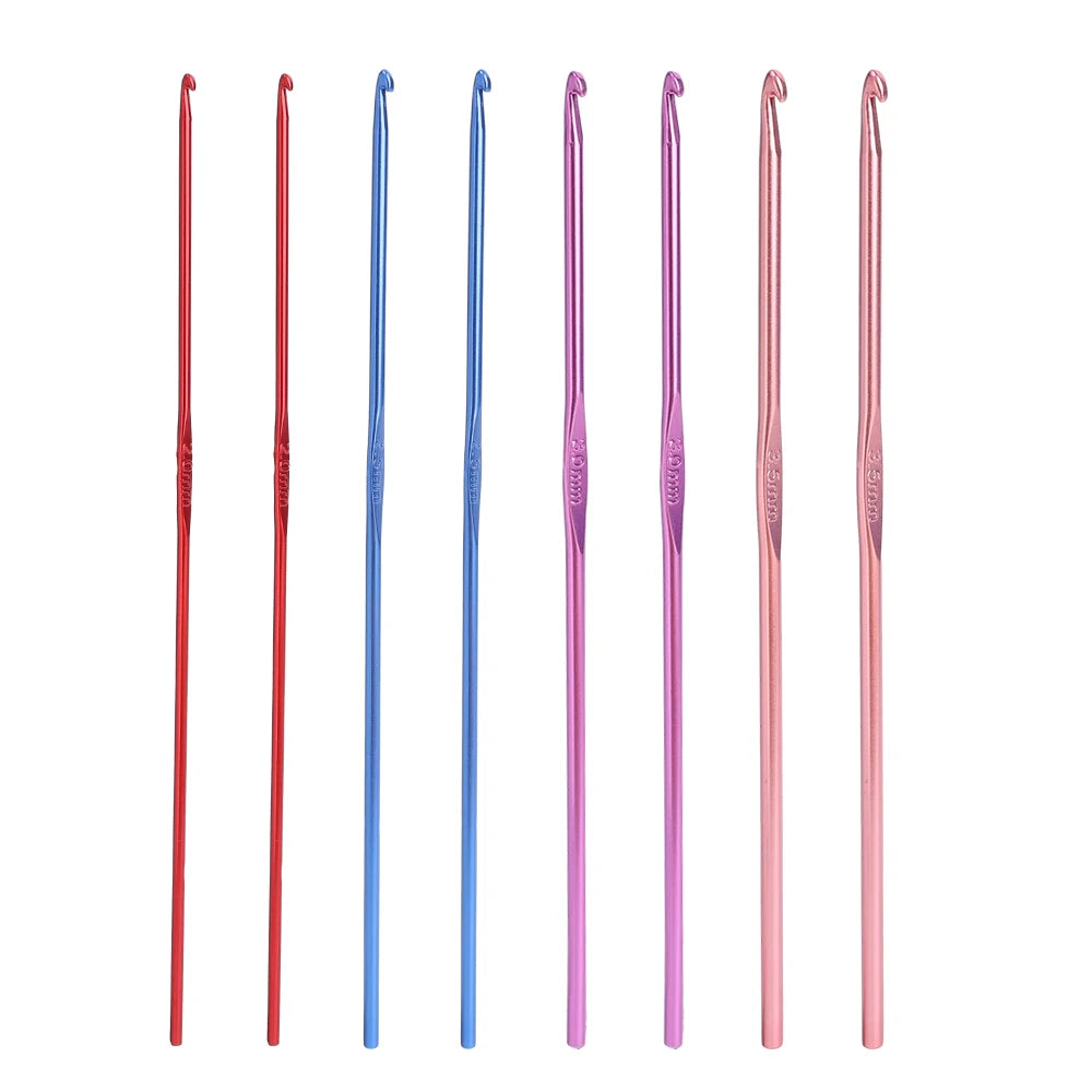 8 Piece Crochet Hook Set Metal Handle Colorful Aluminum Sizes 2mm To 3.5mm