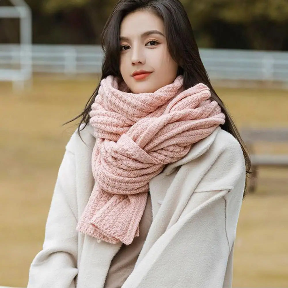 Woolen Knitting Scarf Thick Windproof Thermal Long Shawl Winter Warm For Women