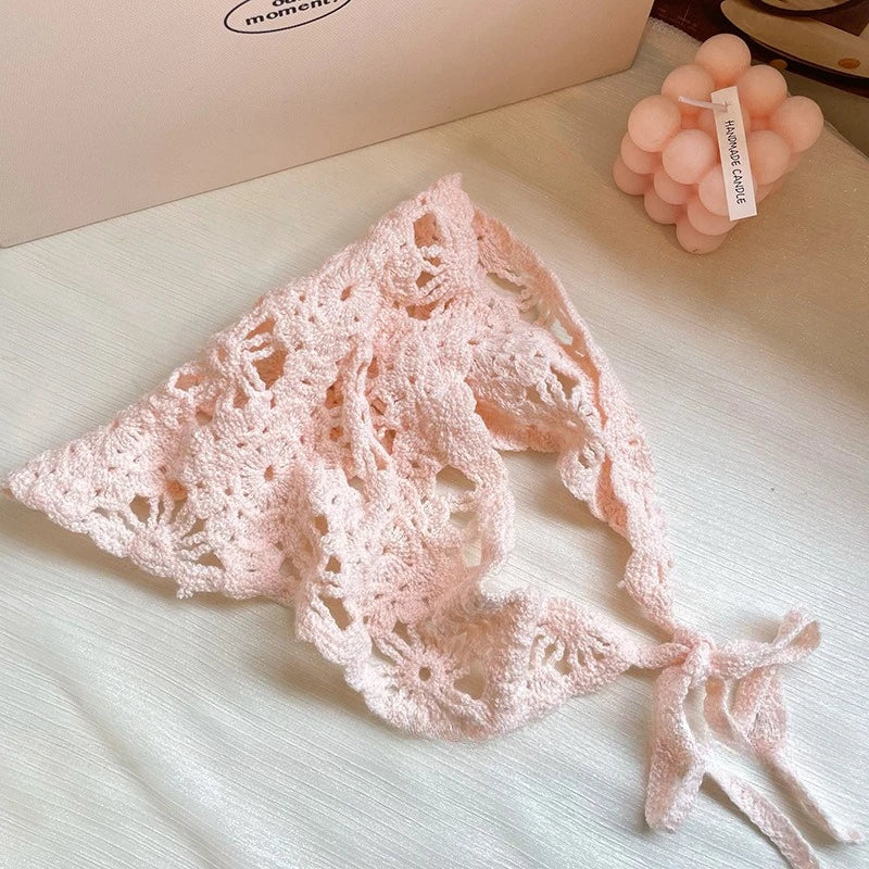 Bandana tricoté floral unisexe Chapeau fait main Triangle Bandeau vintage au crochet
