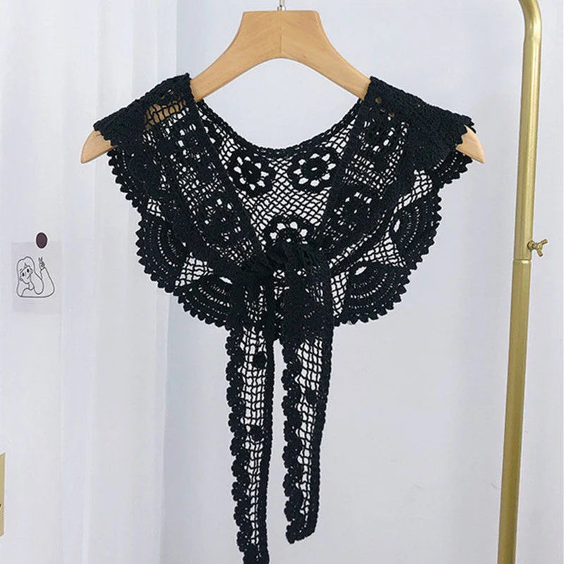 Lace Knitted Crochet Hollow Fake Collar For Women Detachable Shawl Accessory