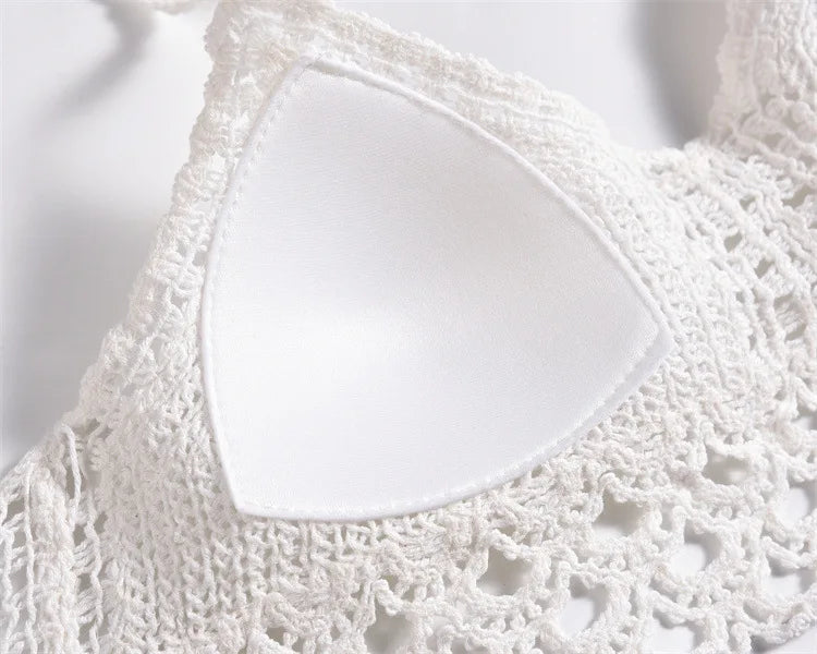 Crochet Bustier Beach Top HollowOut Adjustable Straps Padded Cups Y2K Swimwear
