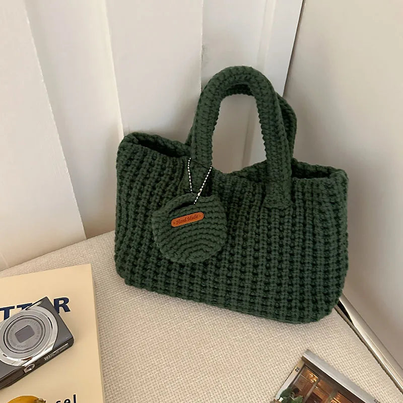 Korean Retro Handmade Crochet Bag New Mini Tote Bag For Women Autumn Winter