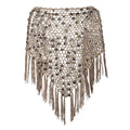 Womens Tassel Hem Knitted Poncho With Sparkly Sequins Crochet Shrug Shawl