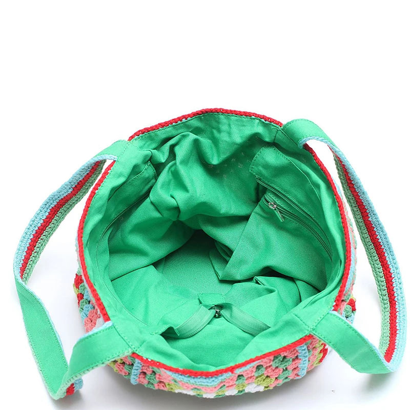 Bohemian Crochet Beach Bag for Women Large Capacity Shoulder Bag Crossbody