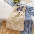 Yogodlns Solid Color Crochet Tote Shoulder Bag Bohemian Woven Handbag