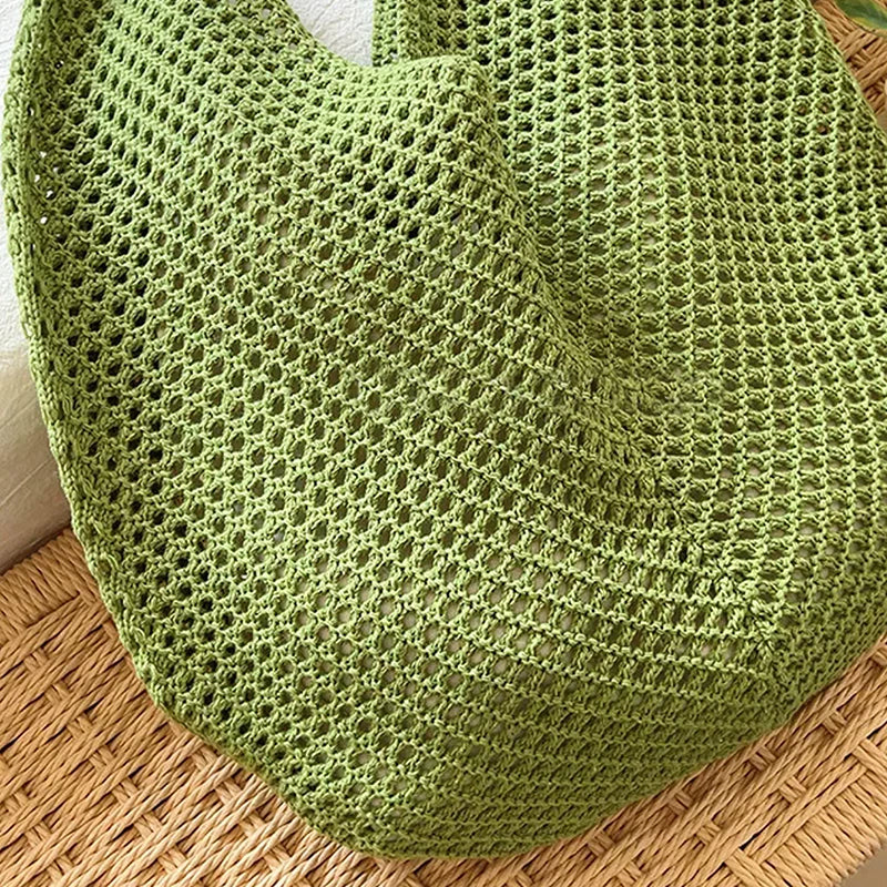 Women Hollow Woven Shoulder Bag Large Capacity Crochet Tote Beach Bag