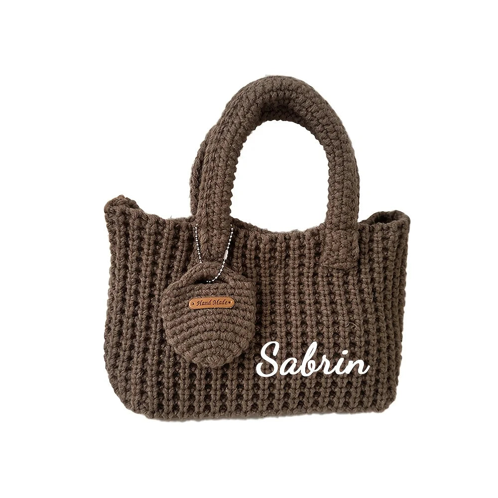 Sac Fourre-tout Tricoté Personnalisable pour Femme, Fait Main, en Crochet, Style Bohème, Épaule, Tressé