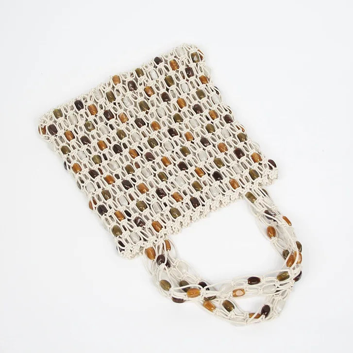 Bohemian Rope Crochet Women Bag Beading Beach Bag Handmade Woven Shoulder Bag