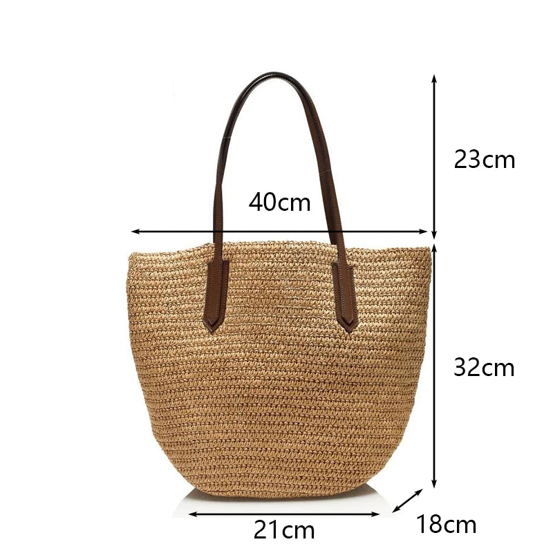 Women Bohemian Straw Shoulder Bag Large Crochet Tote For Beach Summer Woven