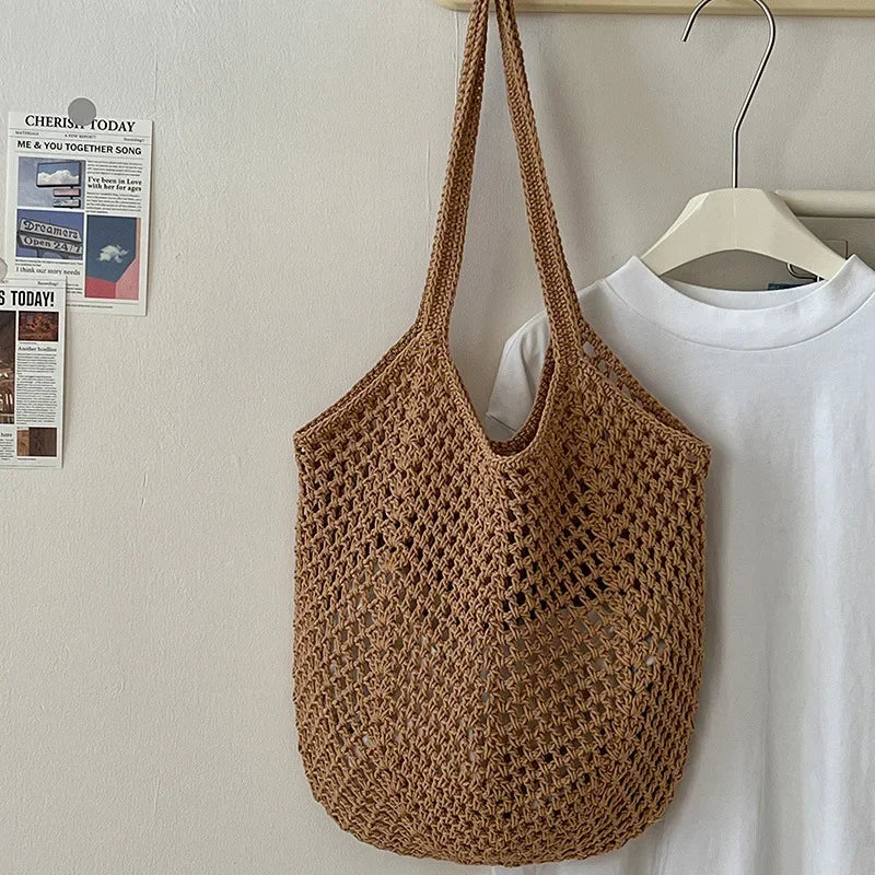 Big Capacity Knitting Shoulder Bag Tote for Summer Mesh Beach Bag Women