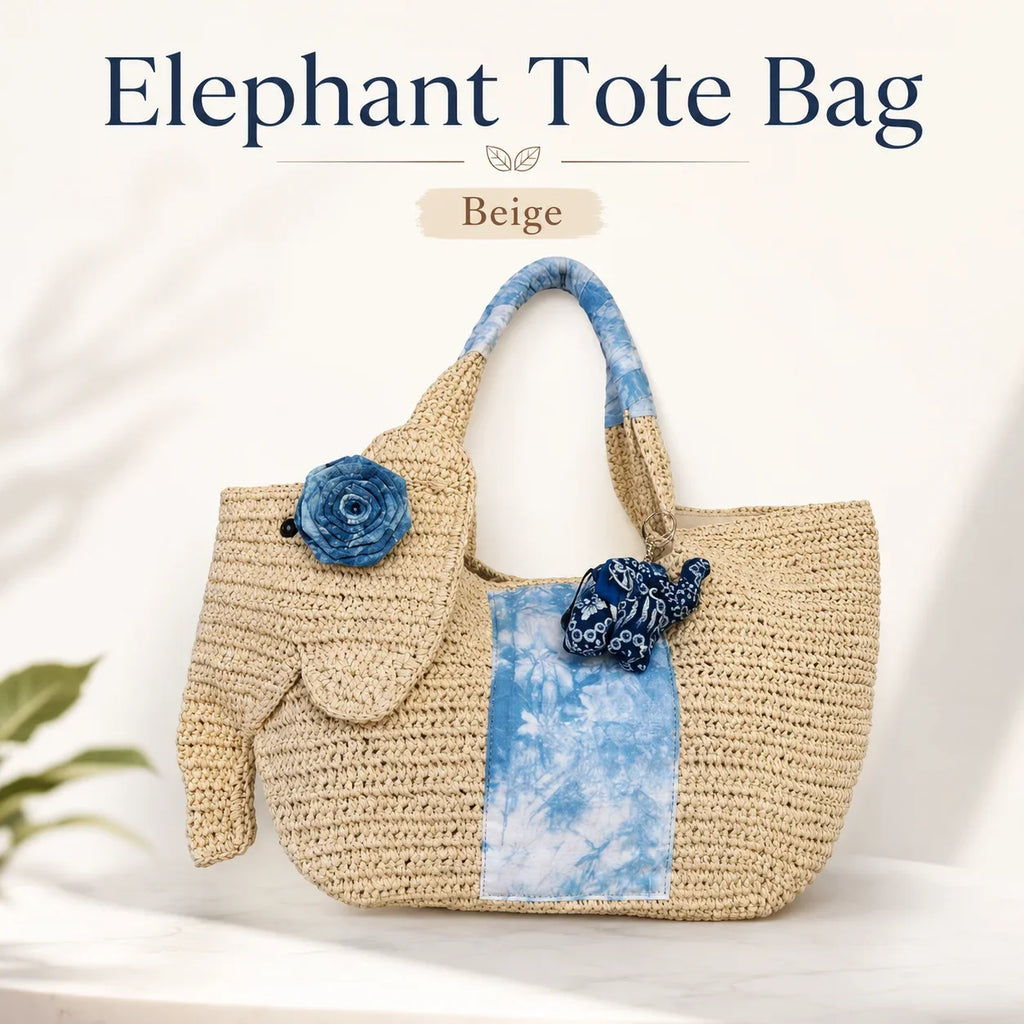 Elephant Straw Woven Tote Bag Handmade Beach Bag Large Capacity