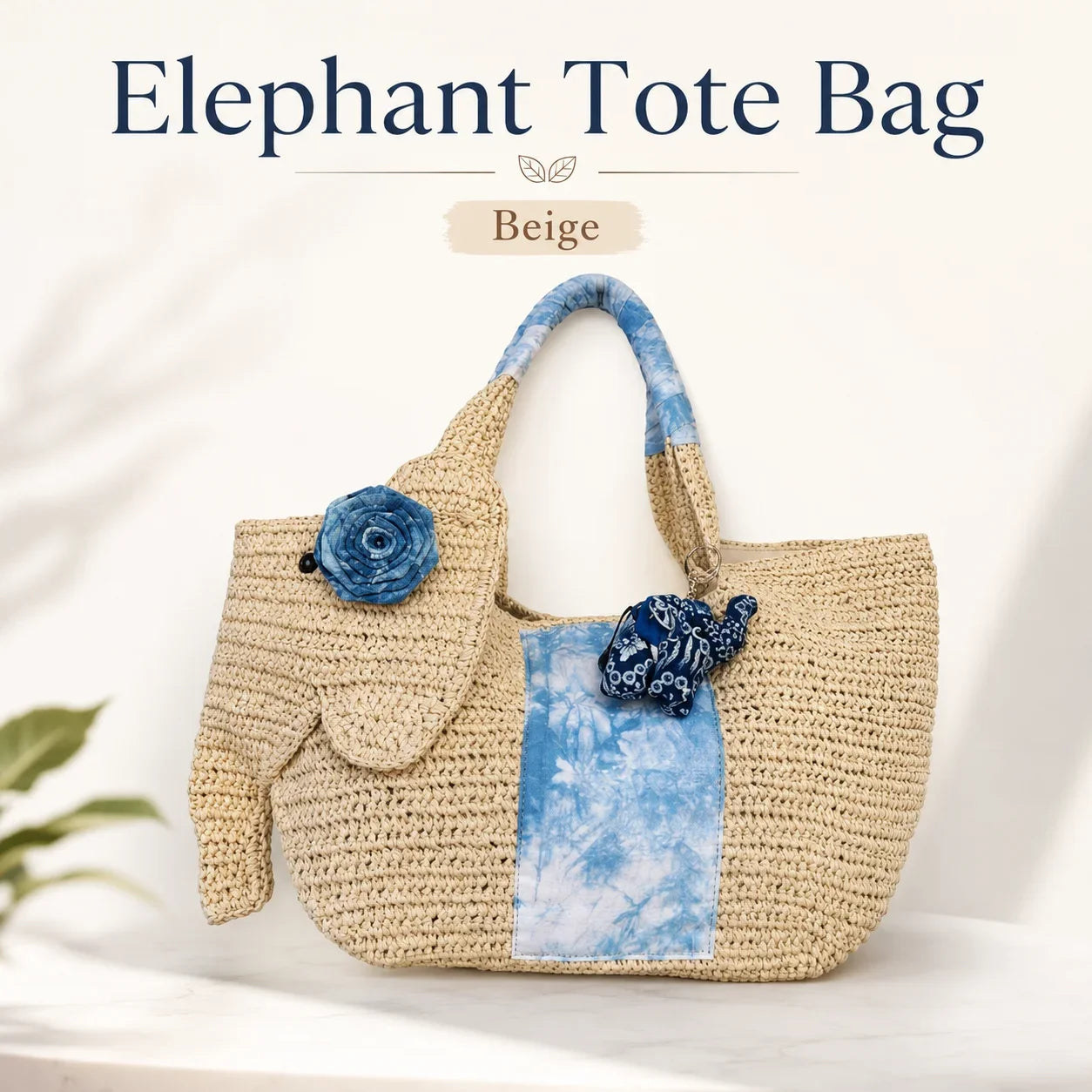 Elephant Straw Woven Tote Bag Handmade Beach Bag Large Capacity