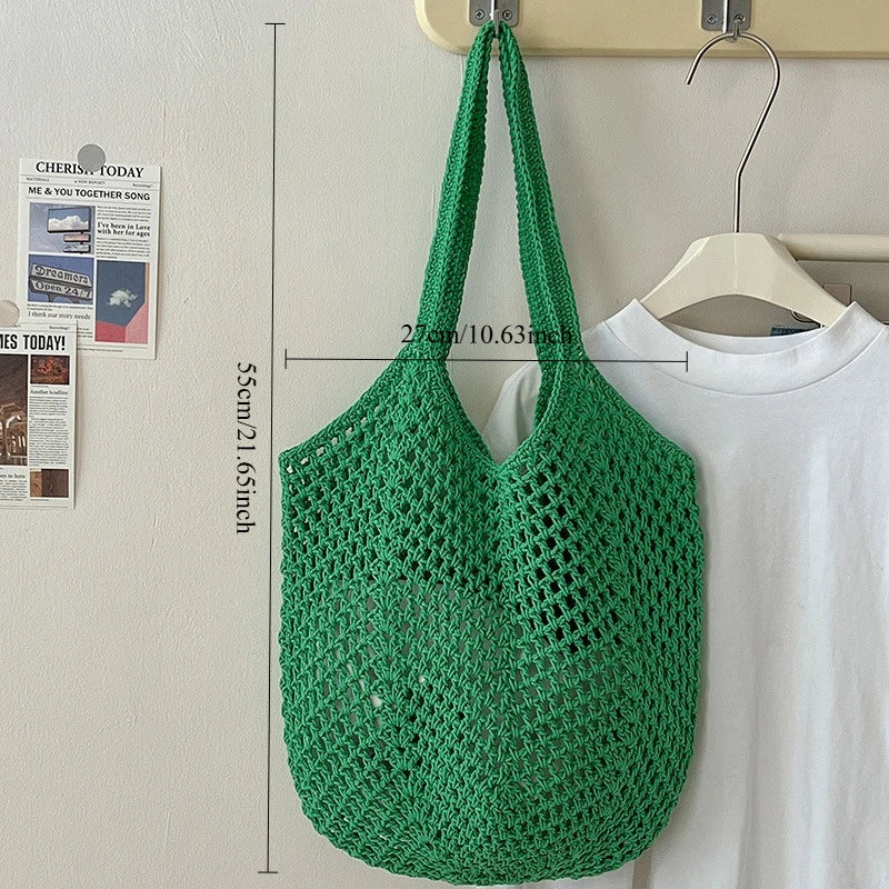 Big Capacity Knitting Shoulder Bag Tote for Summer Mesh Beach Bag Women