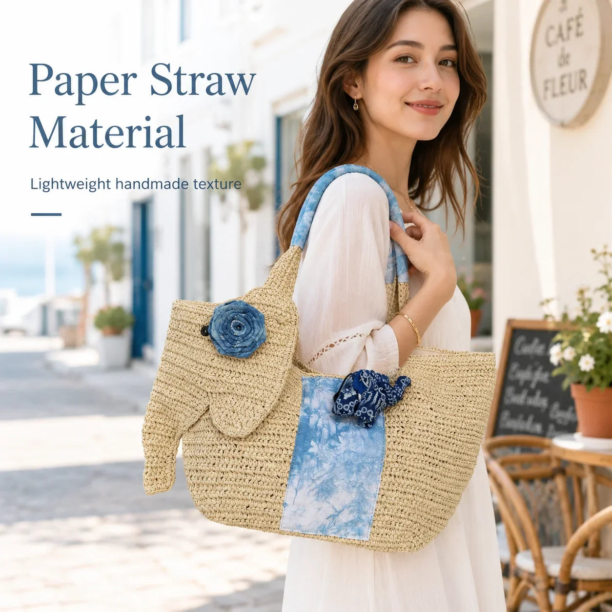 Elephant Straw Woven Tote Bag Handmade Beach Bag Large Capacity