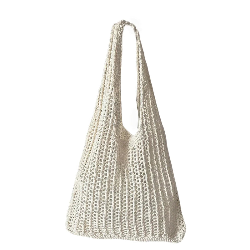 Yogodlns Solid Color Crochet Tote Shoulder Bag Bohemian Woven Handbag