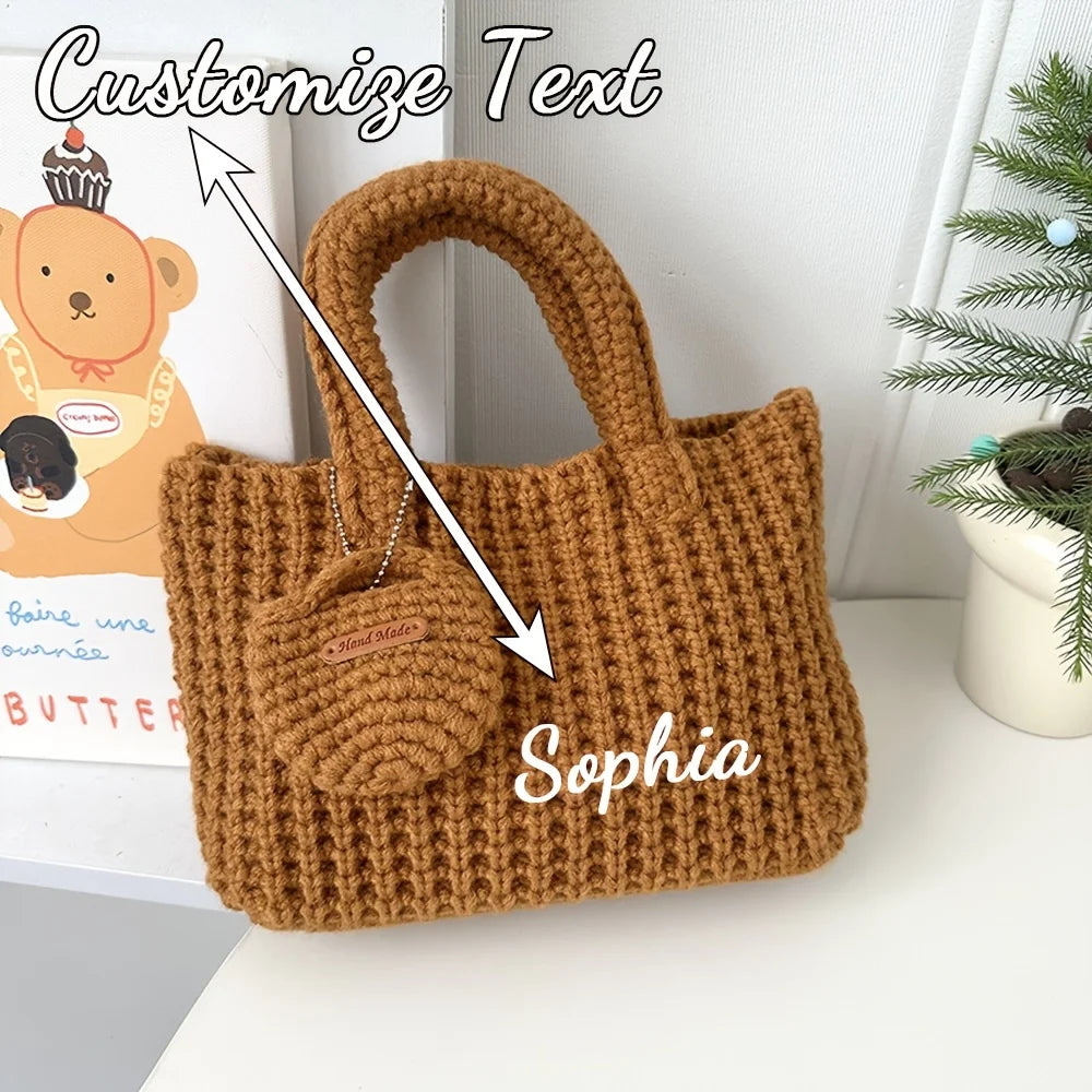 Sac Fourre-tout Tricoté Personnalisable pour Femme, Fait Main, en Crochet, Style Bohème, Épaule, Tressé