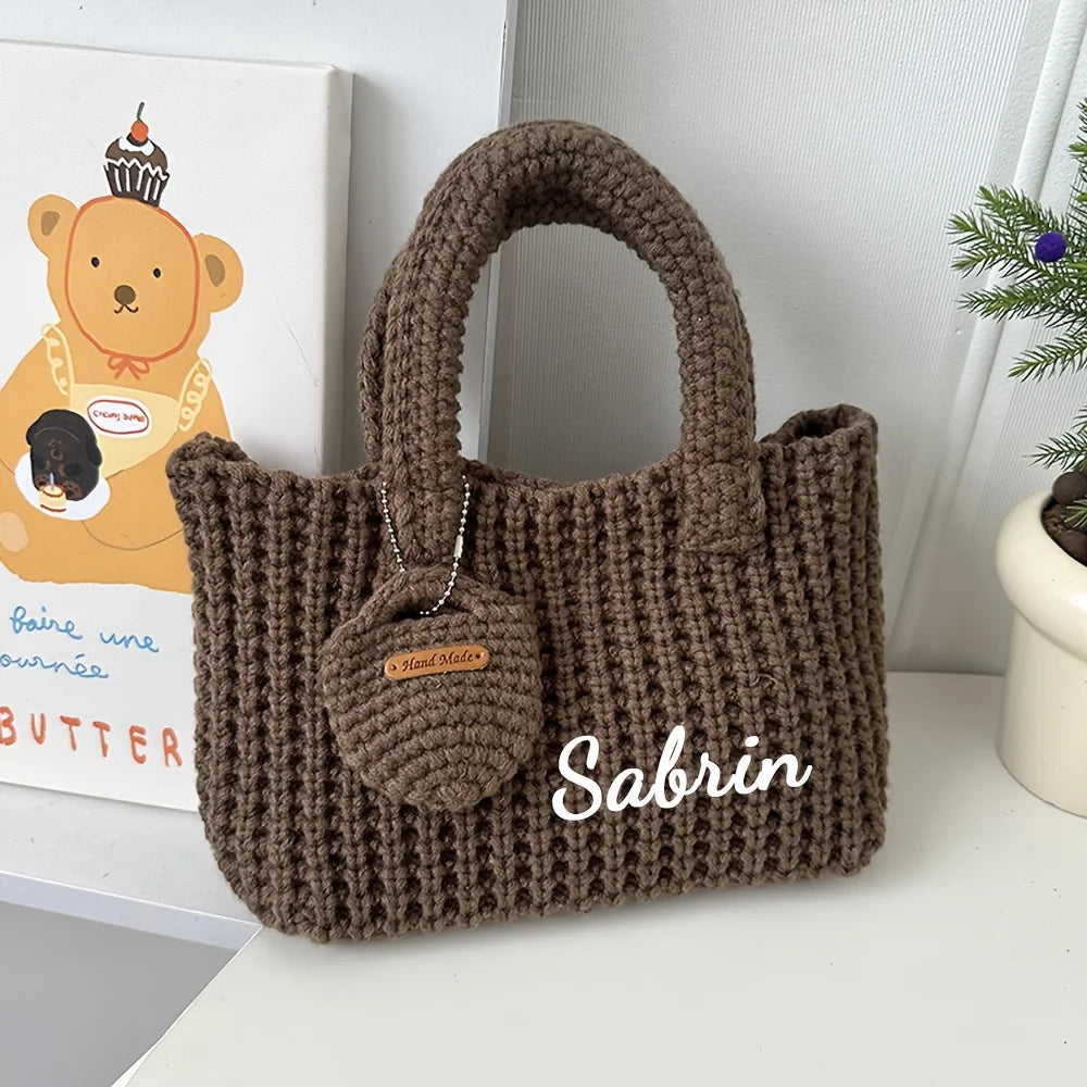 Custom Name Knit Tote Bag Women Handmade Crochet Shoulder Boho Woven Purse