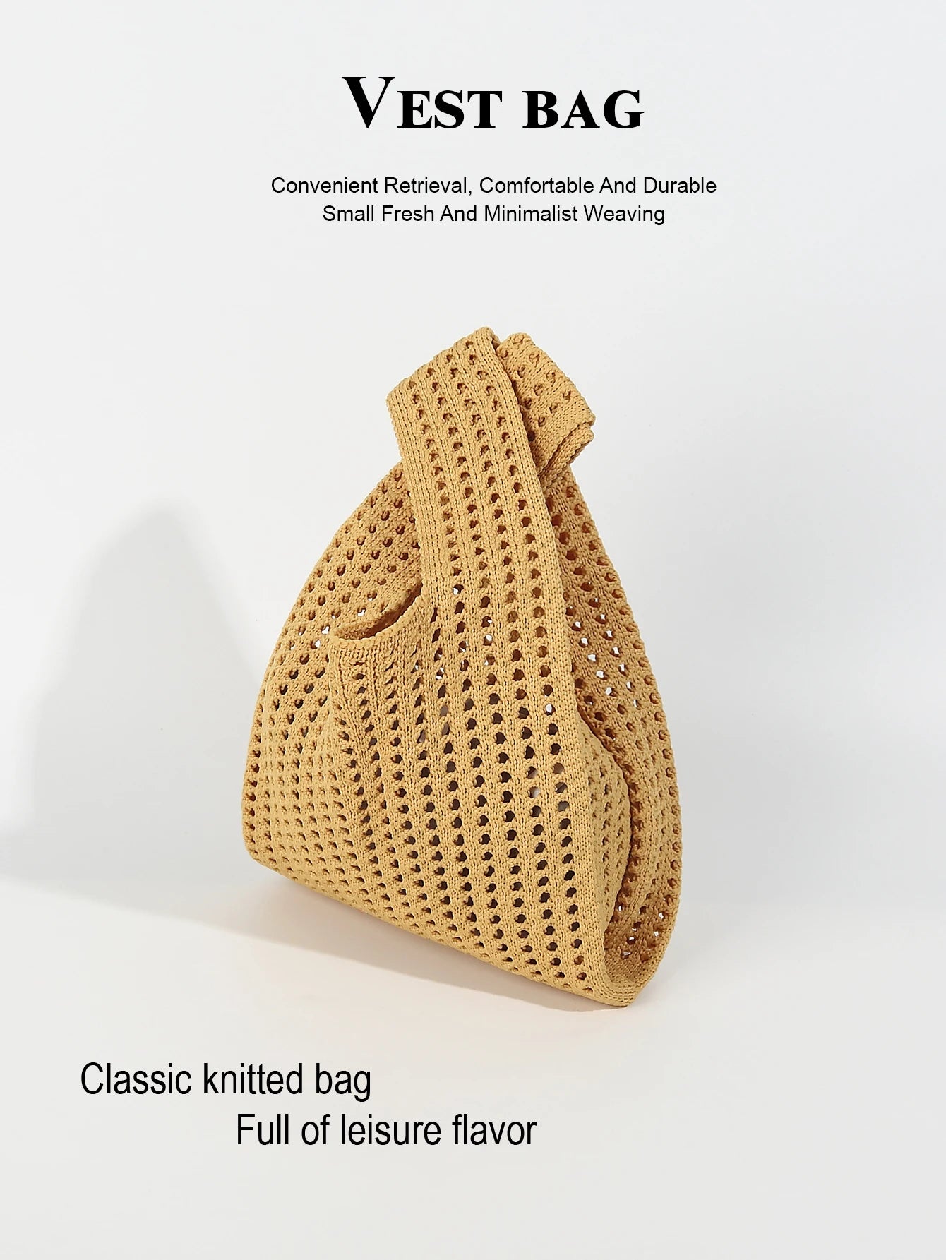 Handmade Knit Handbag Women Mini Shoulder Bag Casual Plaid Stripe Tote