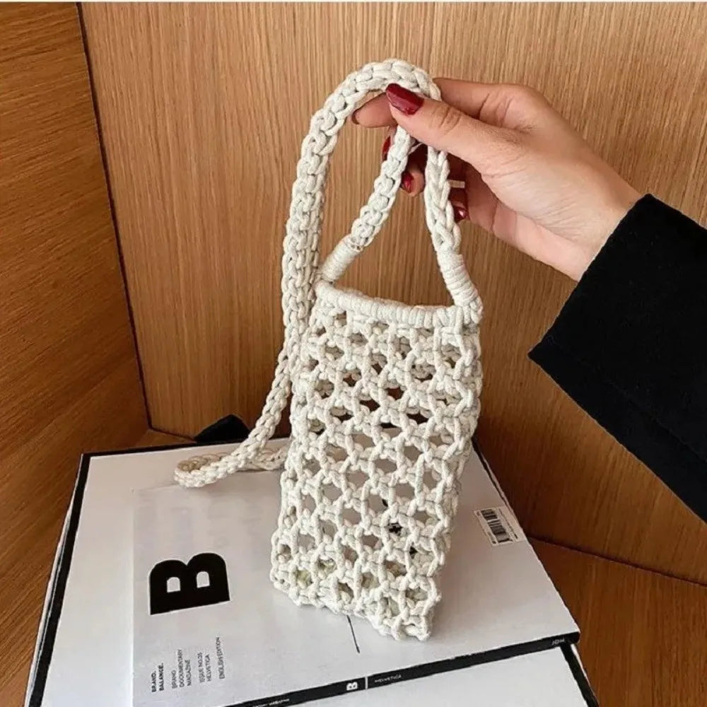 Sac à bandoulière en crochet creux tissé pour téléphone, léger, pour femme