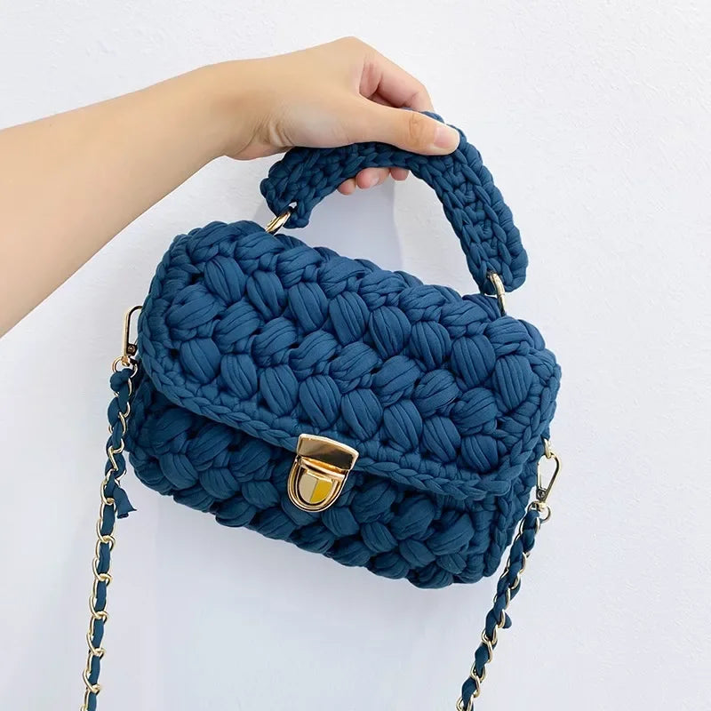 Sac à main tricoté DIY en corde tissée, sac bandoulière de créateur pour femmes avec chaîne