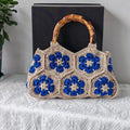 Handmade Crochet Granny Square Tote Bag With Bamboo Style Handle Vintage Flower