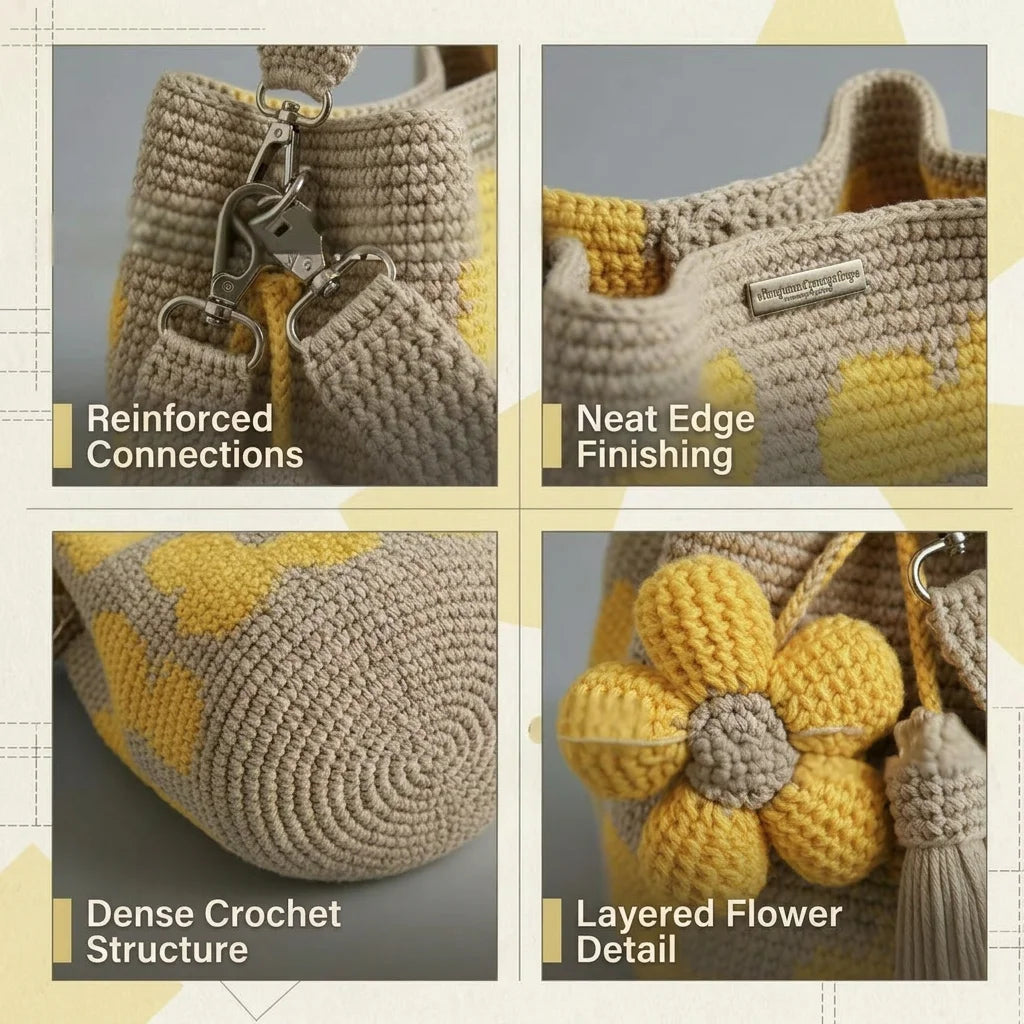 Handmade Crochet Oversized Flower Tote Bag With Detachable Flower Decoration
