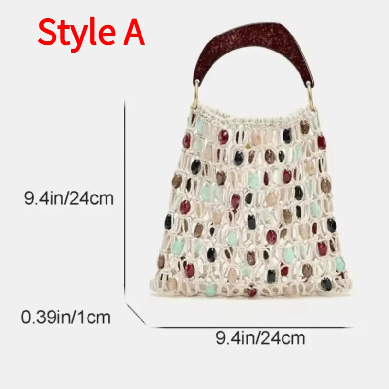 Bohemian Rope Crochet Women Bag Beading Beach Bag Handmade Woven Shoulder Bag