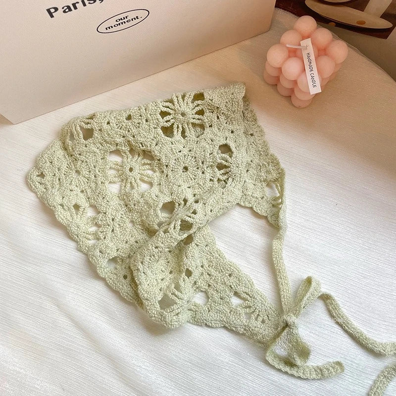 Bandana tricoté floral unisexe Chapeau fait main Triangle Bandeau vintage au crochet