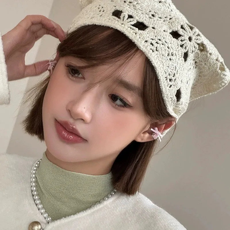 Fashion Knitted Headscarf Hat French Pastoral Triangle Headband Handmade Crochet