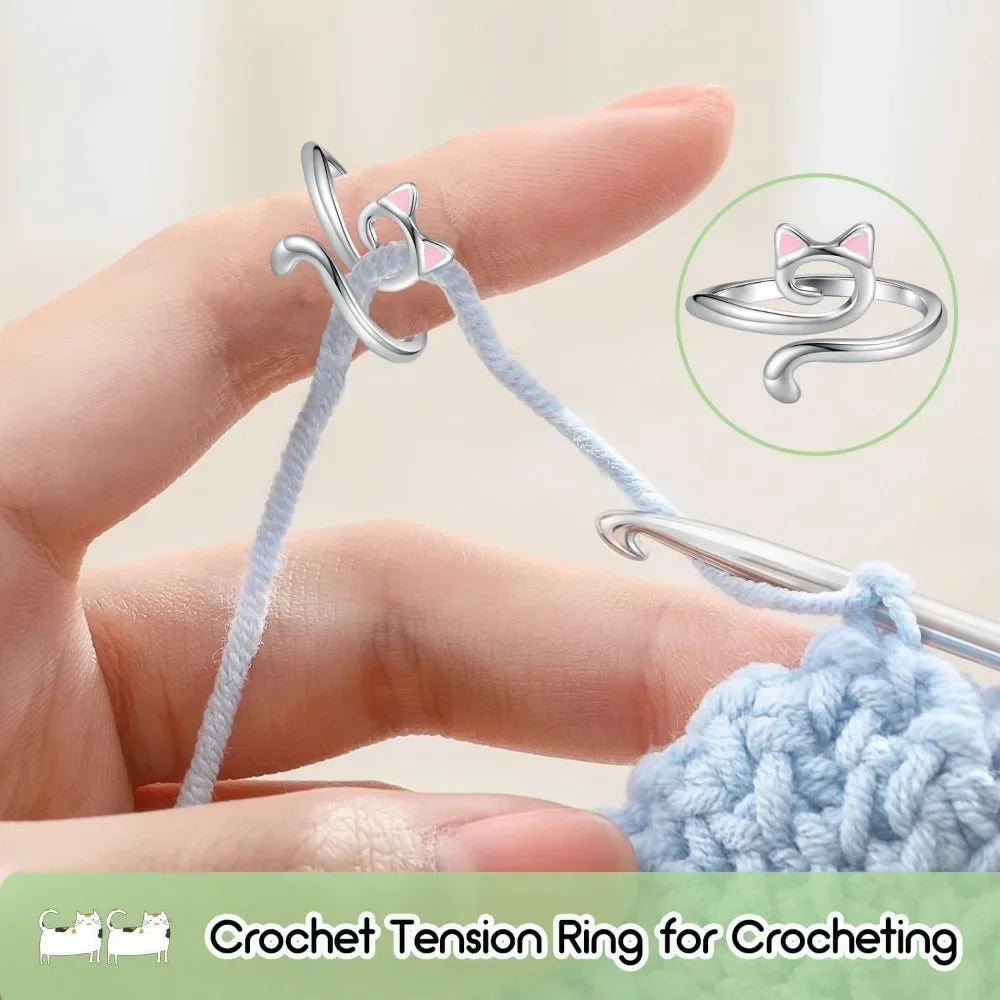 Adjustable Crochet Tension Ring For Beginners Cat Themed Yarn Guide Ring