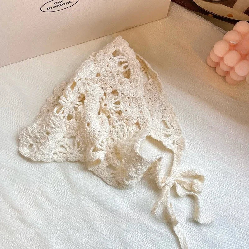 Fashion Knitted Headscarf Hat French Pastoral Triangle Headband Handmade Crochet