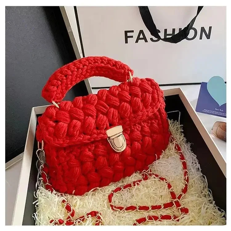Sac à main tricoté DIY en corde tissée, sac bandoulière de créateur pour femmes avec chaîne