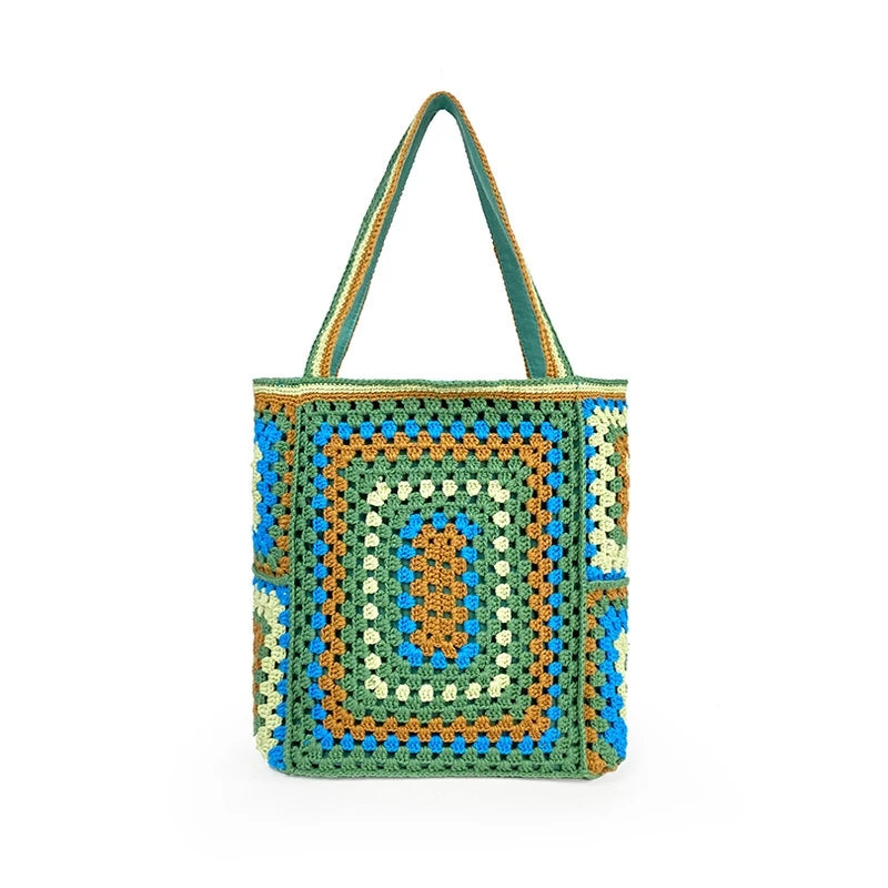 Bohemian Crochet Beach Bag for Women Large Capacity Shoulder Bag Crossbody