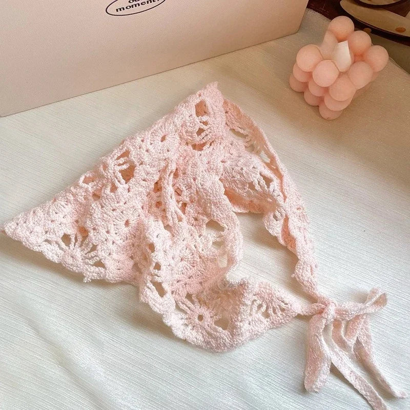 Fashion Knitted Headscarf Hat French Pastoral Triangle Headband Handmade Crochet