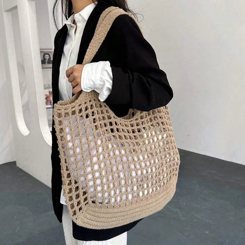 Fashion Crochet Bags For Women Summer Beach Tote Raffia Straw Handbag Boho