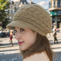 Retro Women Winter Knit Beanie Cap With Sun Hat For Outdoor Running Skiing