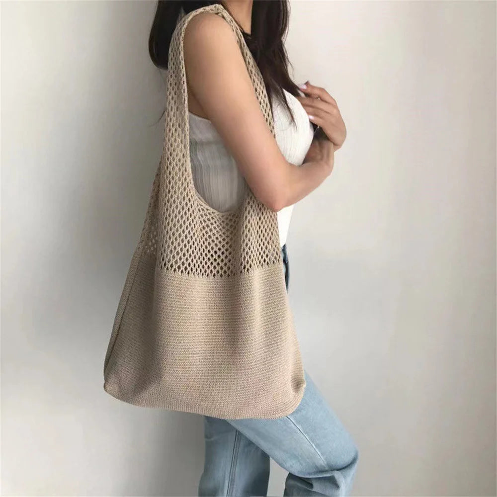 Personalized Knitted Wool Tote Bag Women Custom Embroidered Name Shopping Bag