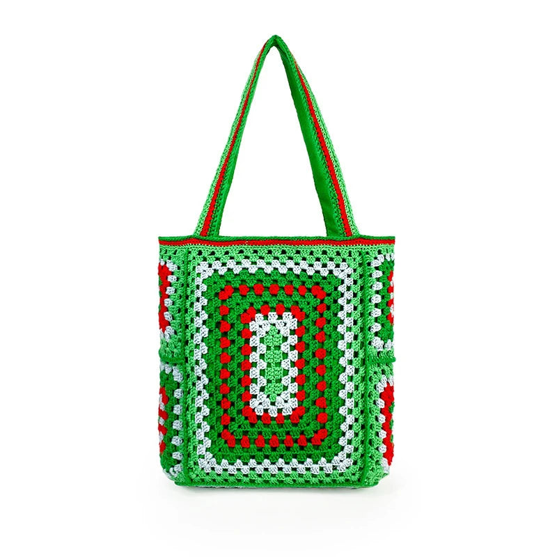 Bohemian Crochet Beach Bag for Women Large Capacity Shoulder Bag Crossbody