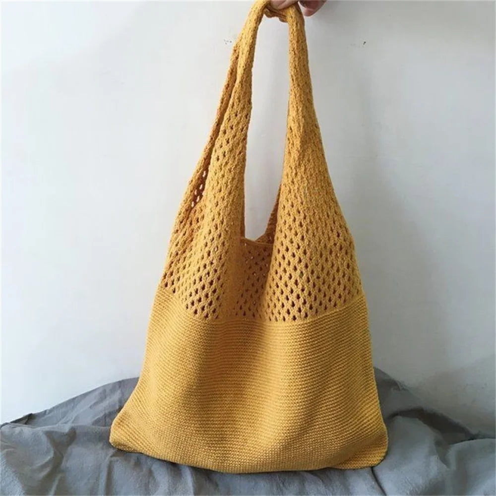 Sac fourre-tout en laine tricoté personnalisé pour femme avec nom brodé, sac de courses