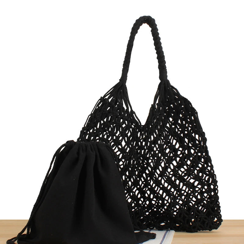 Sac à bandoulière en crochet ajouré avec poche intérieure pour femme, sac fourre-tout de couleur unie