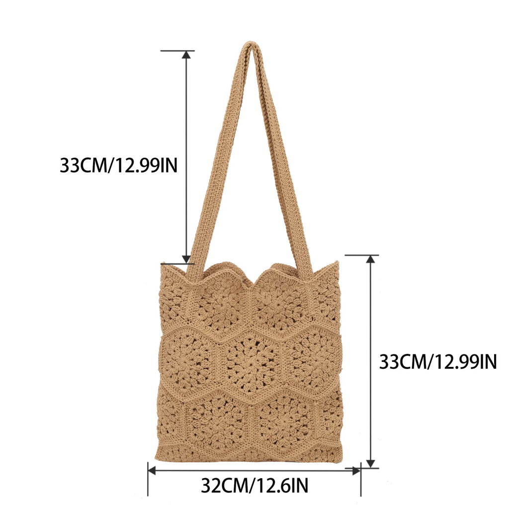 Handmade Cotton Thread Woven Granny Square Shoulder Bag Large Capacity For Women